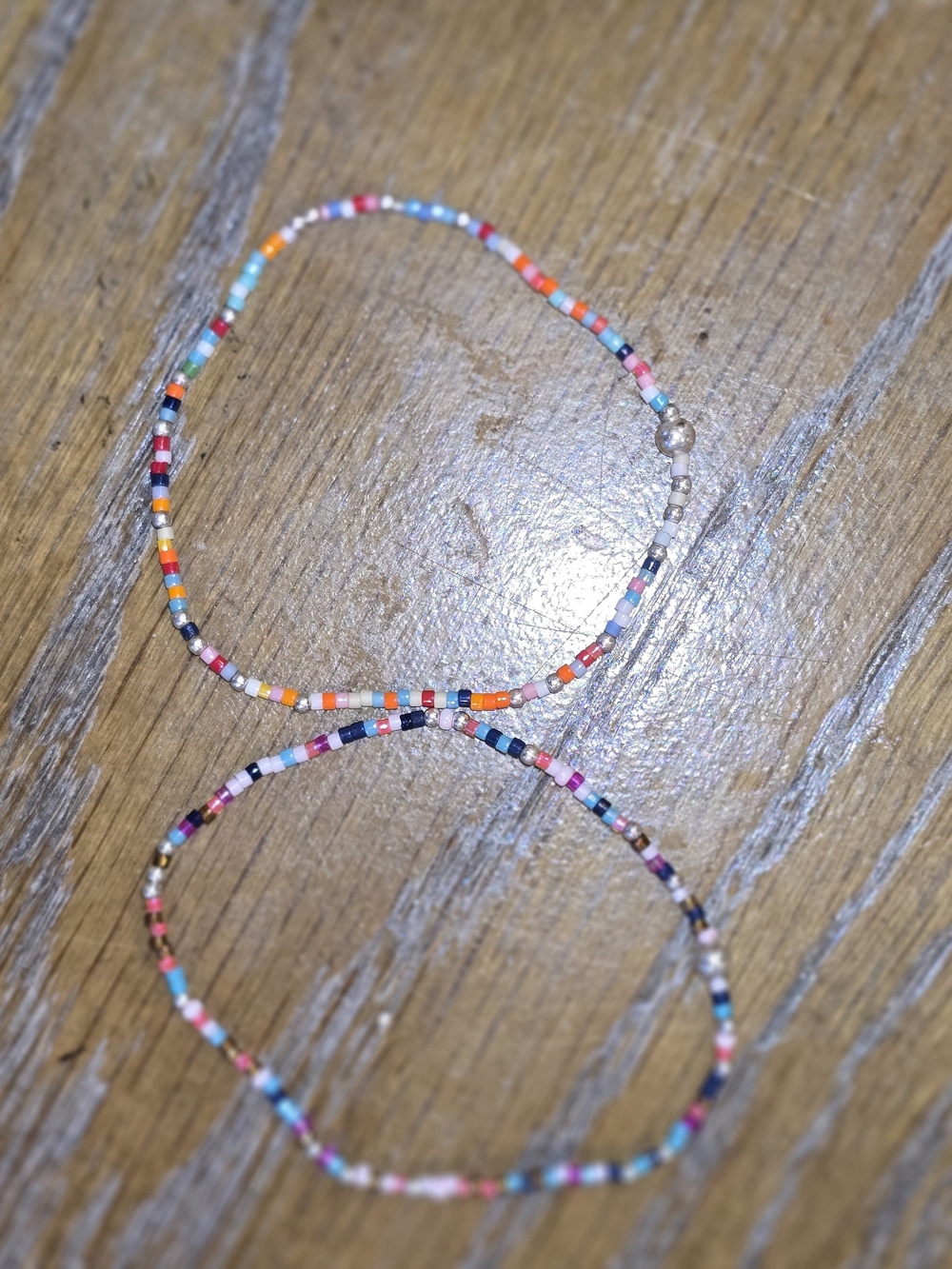Multicolor Seed Bead Stretch Bracelet with Gold Accent - Picture 3 of 3